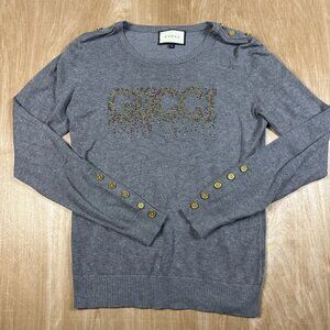 Gucci Women’s Gray Size Rhinestones Long Sleeve Pullover Sweater Size Large